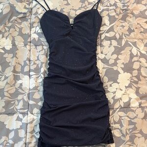 Windsor Blue Sparkle Ruched Sweetheart Mini Dress